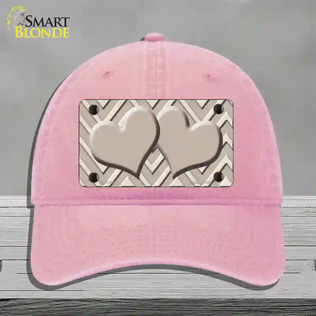 Tan Light Tan Heart Large Chevron Novelty License Plate Hat Unconstructed Cotton / Pink