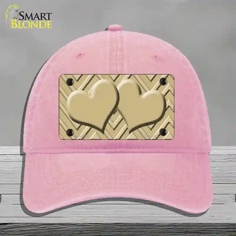 Gold Light Gold Heart Large Chevron Novelty License Plate Hat Unconstructed Cotton / Pink