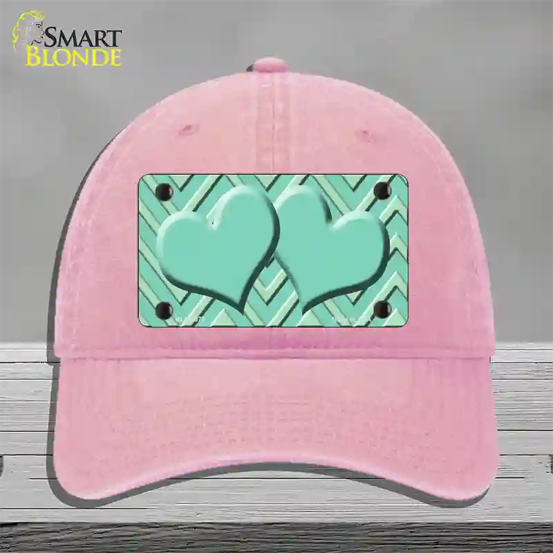 Mint Light Mint Heart Large Chevron Novelty License Plate Hat Unconstructed Cotton / Pink