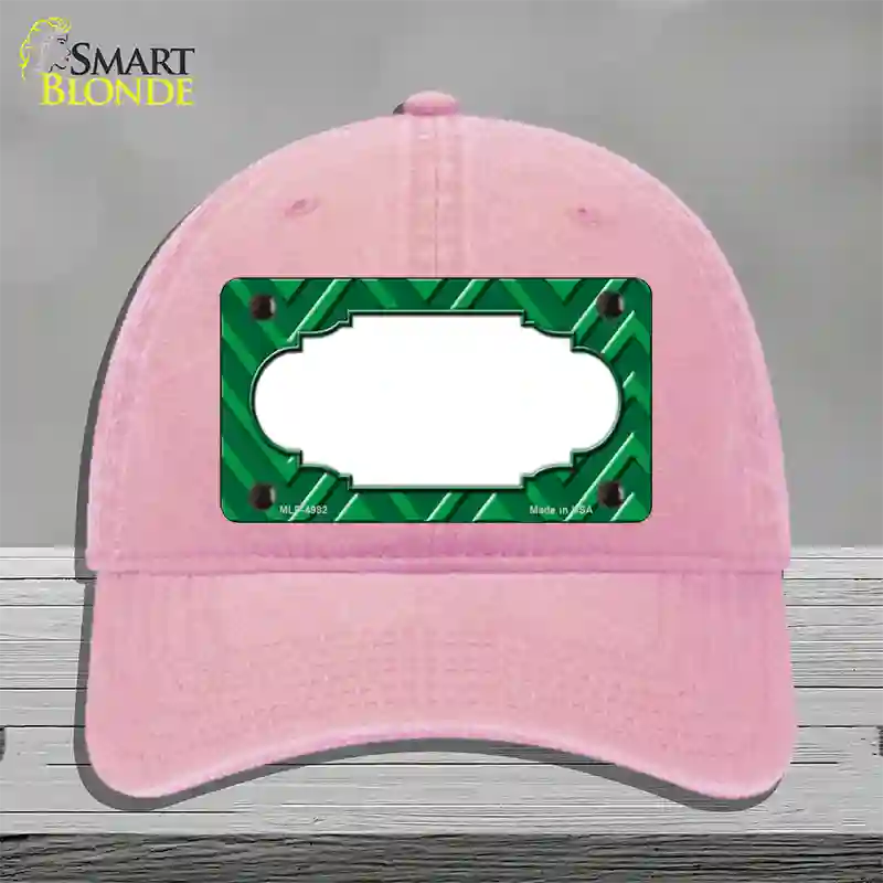 Green Light Green Scallop Large Chevron Novelty License Plate Hat Unconstructed Cotton / Pink