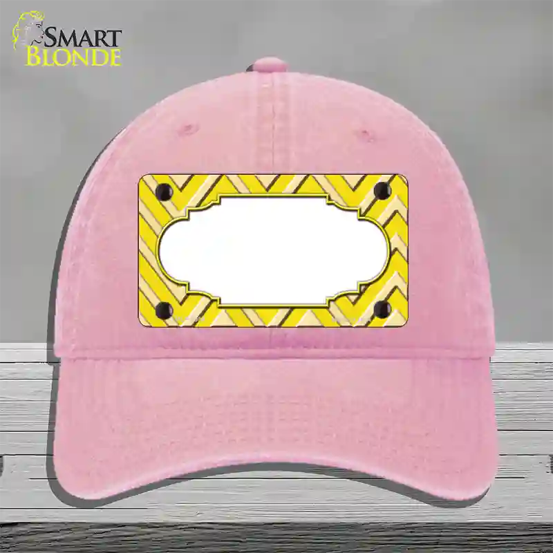 Yellow Light Yellow Scallop Large Chevron Novelty License Plate Hat Unconstructed Cotton / Pink