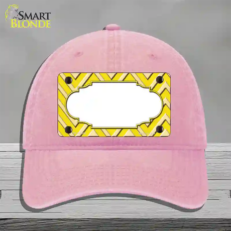 Yellow Light Yellow Scallop Large Chevron Novelty License Plate Hat Unconstructed Cotton / Pink