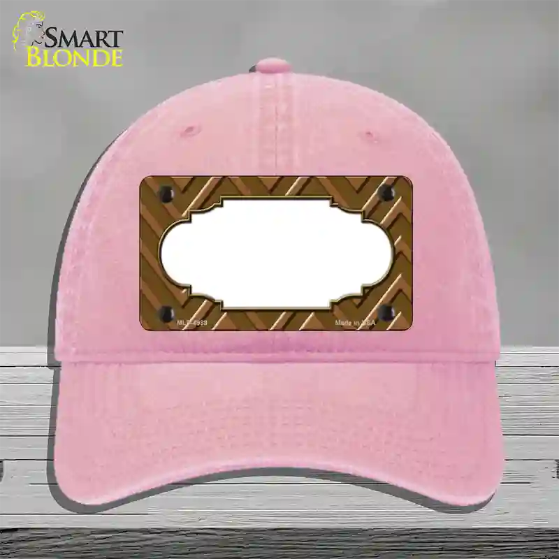 Brown Light Brown Scallop Large Chevron Novelty License Plate Hat Unconstructed Cotton / Pink