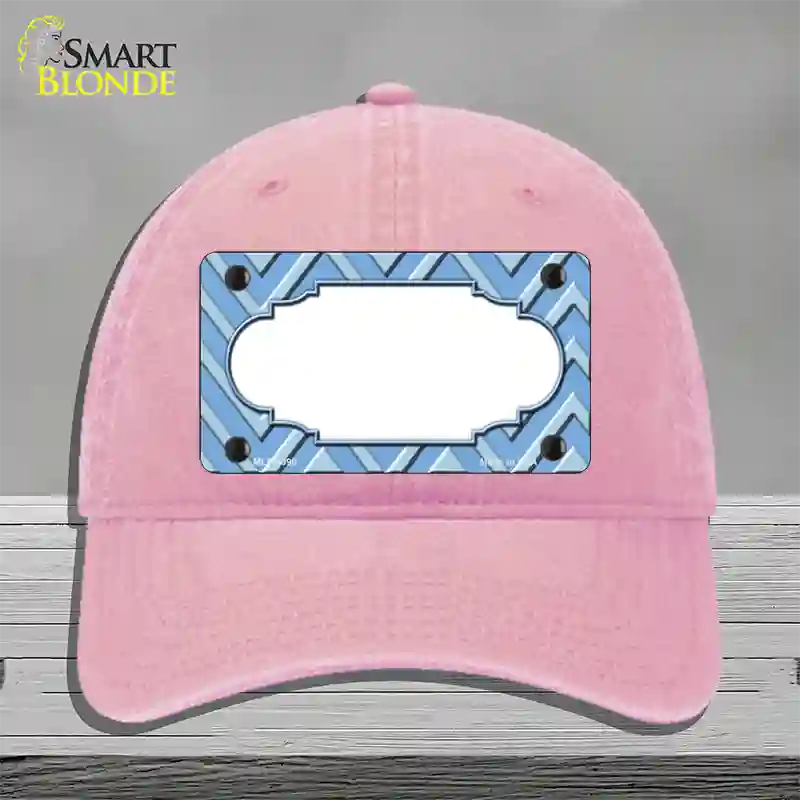 Light Blue Lighter Blue Scallop Large Chevron Novelty License Plate Hat Unconstructed Cotton / Pink