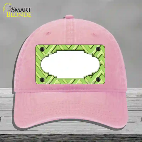 Lime Green Lighter Lime Green Scallop Large Chevron Novelty License Plate Hat Unconstructed Cotton / Pink