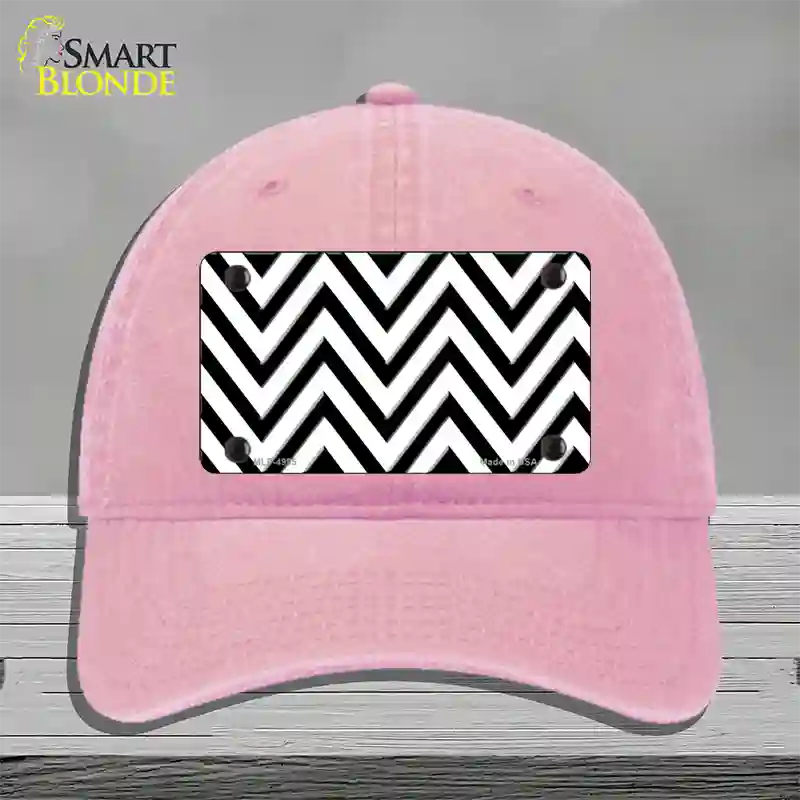 White Black Large Chevron Novelty License Plate Hat Unconstructed Cotton / Pink