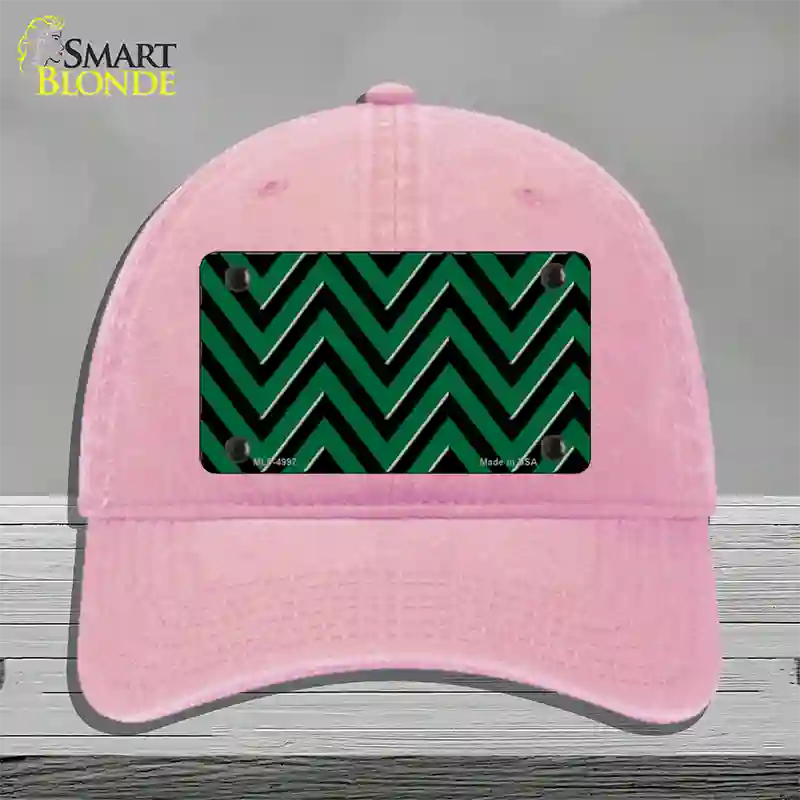 Green Black Large Chevron Novelty License Plate Hat Unconstructed Cotton / Pink