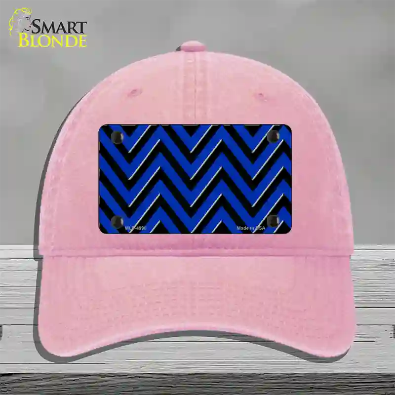 Blue Black Large Chevron Novelty License Plate Hat Unconstructed Cotton / Pink