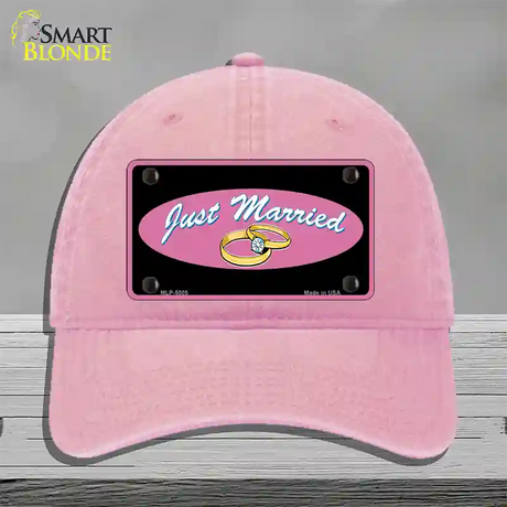 Just Married Novelty License Plate Hat Unconstructed Cotton / Pink