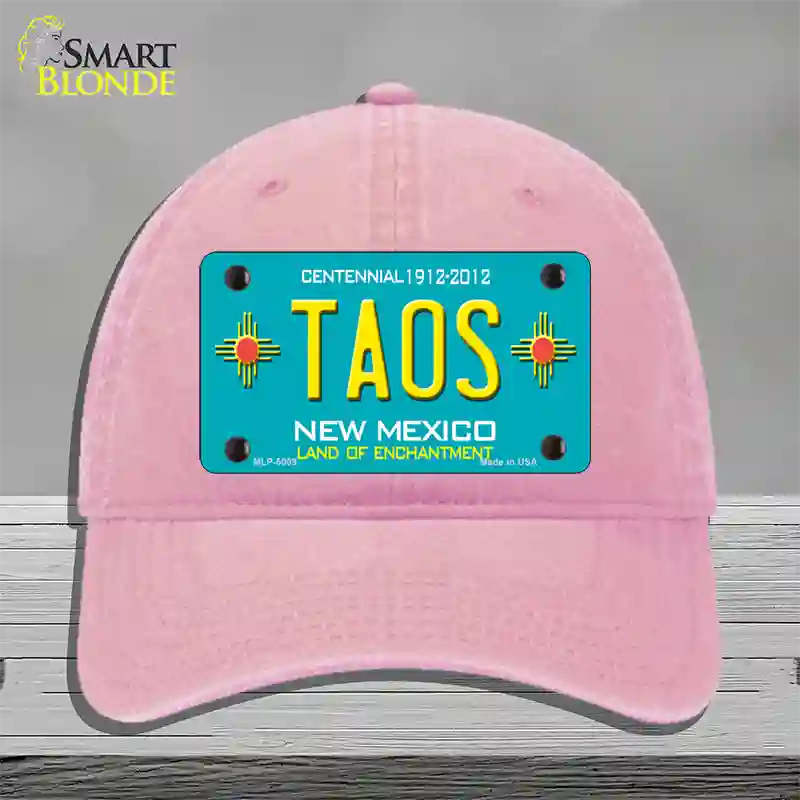 Taos Teal New Mexico Novelty License Plate Hat Unconstructed Cotton / Pink