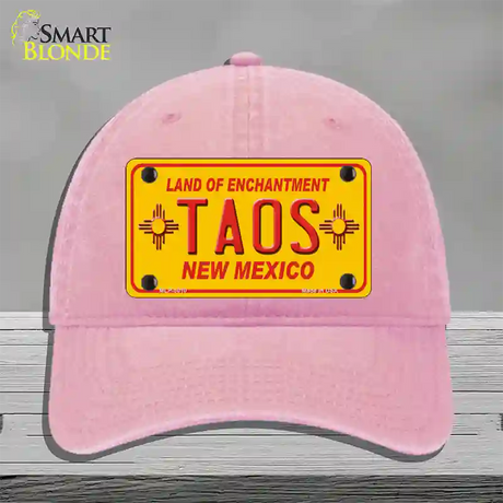 Taos Yellow New Mexico Novelty License Plate Hat Unconstructed Cotton / Pink