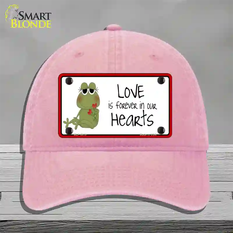 Love In Our Hearts Frog Novelty License Plate Hat Unconstructed Cotton / Pink