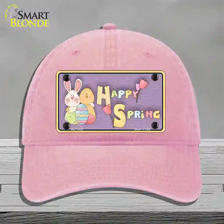 Happy Spring Yellow Novelty License Plate Hat Unconstructed Cotton / Pink