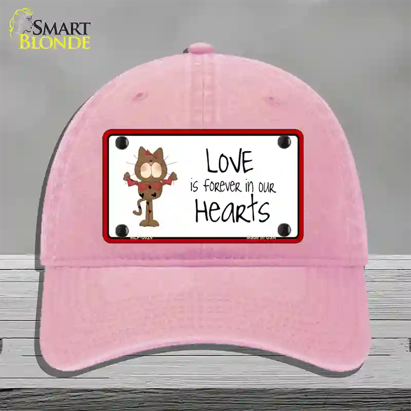 Love In Our Hearts Cat Novelty License Plate Hat Unconstructed Cotton / Pink