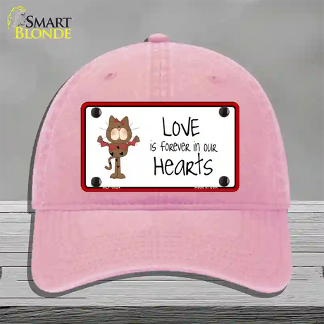 Love In Our Hearts Cat Novelty License Plate Hat Unconstructed Cotton / Pink