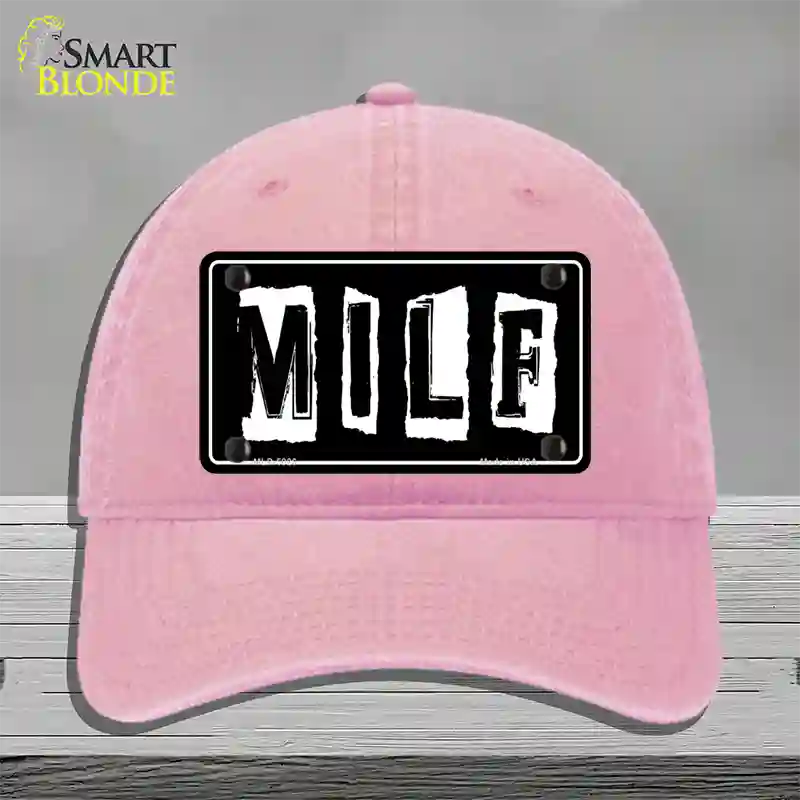 M.I.L.F Black Novelty License Plate Hat Unconstructed Cotton / Pink