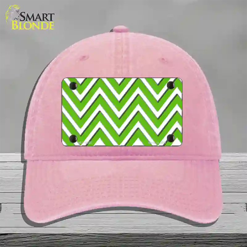 Kelly Green White Chevron Novelty License Plate Hat Unconstructed Cotton / Pink