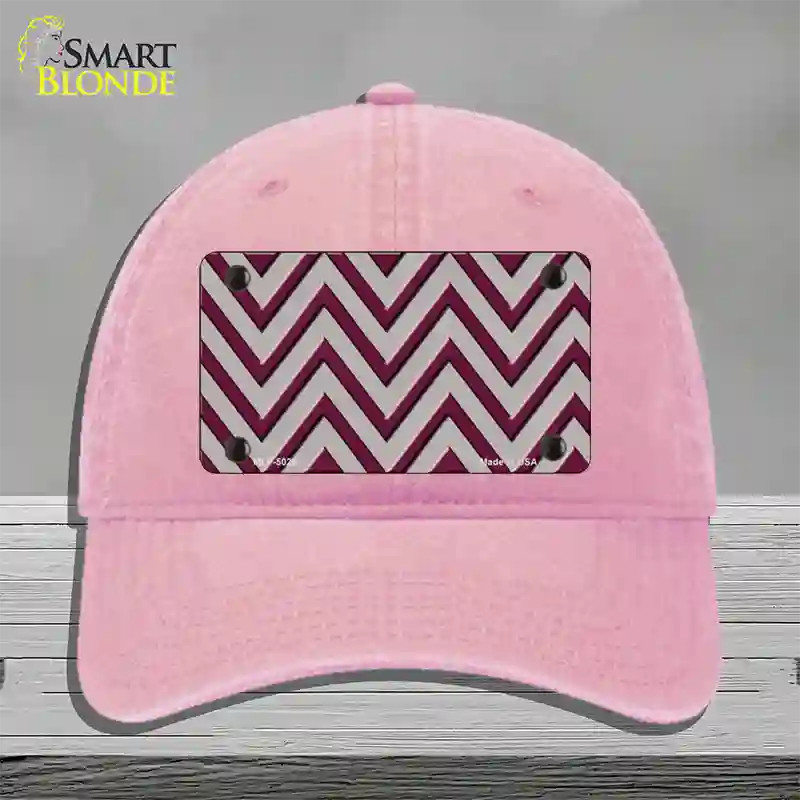 Maroon Grey Chevron Novelty License Plate Hat Unconstructed Cotton / Pink