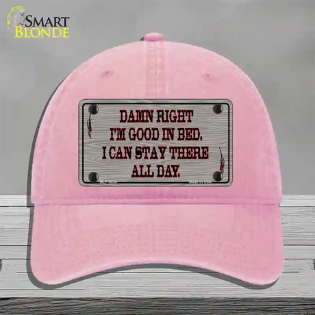 Im Good In Bed Novelty License Plate Hat Unconstructed Cotton / Pink