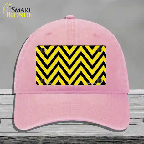 Yellow Black Chevron Novelty License Plate Hat Unconstructed Cotton / Pink