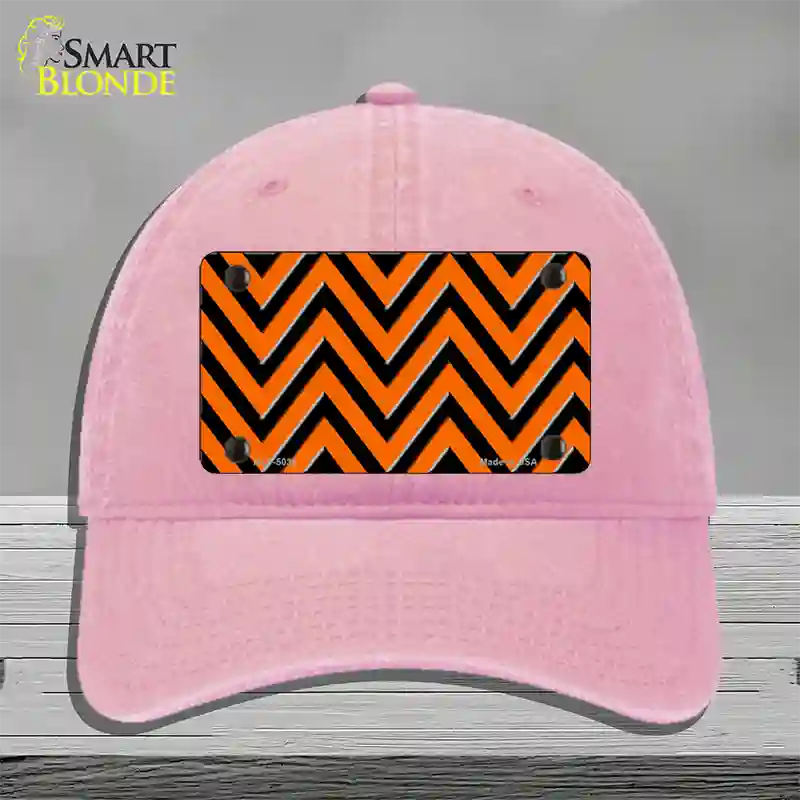 Orange Black Chevron Novelty License Plate Hat Unconstructed Cotton / Pink