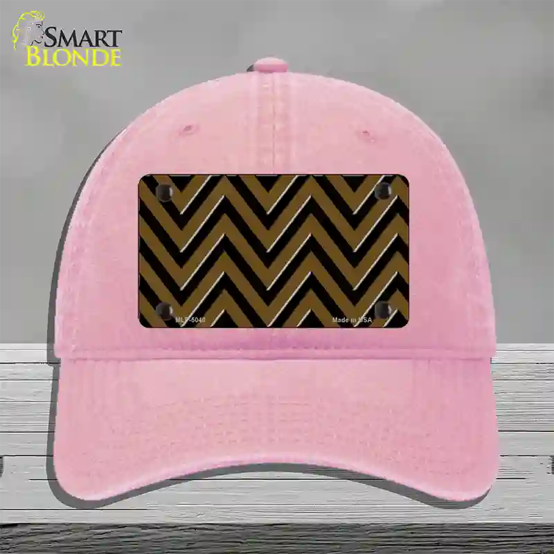 Brown Black Chevron Novelty License Plate Hat Unconstructed Cotton / Pink