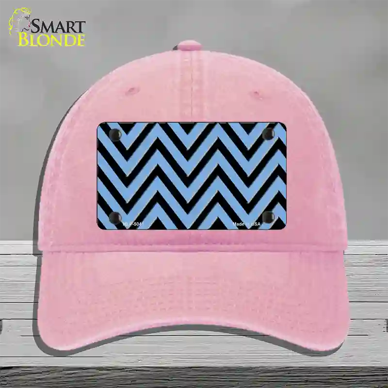 Light Blue Black Chevron Novelty License Plate Hat Unconstructed Cotton / Pink