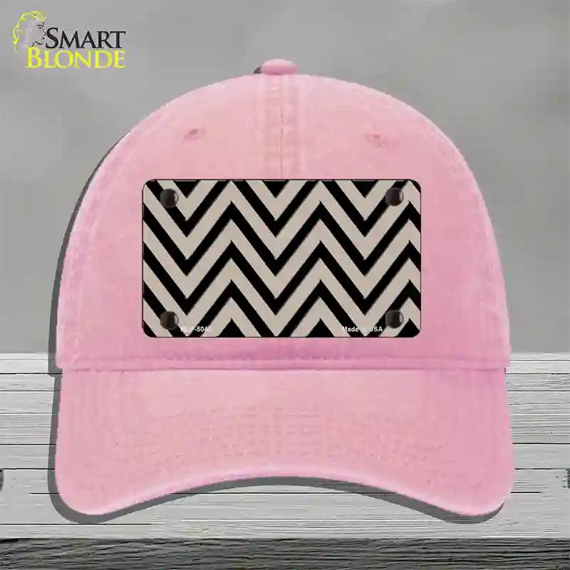 Tan Black Chevron Novelty License Plate Hat Unconstructed Cotton / Pink