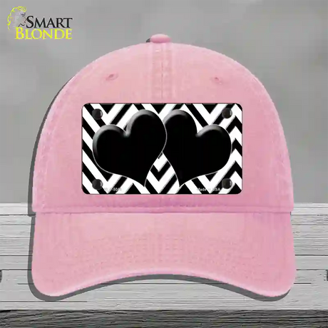 White Black Chevon Hearts Novelty License Plate Hat Unconstructed Cotton / Pink