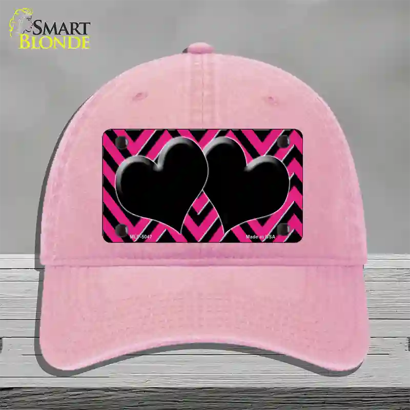 Pink Black Chevon Hearts Novelty License Plate Hat Unconstructed Cotton / Pink