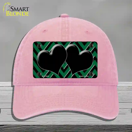 Green Black Chevon Hearts Novelty License Plate Hat Unconstructed Cotton / Pink