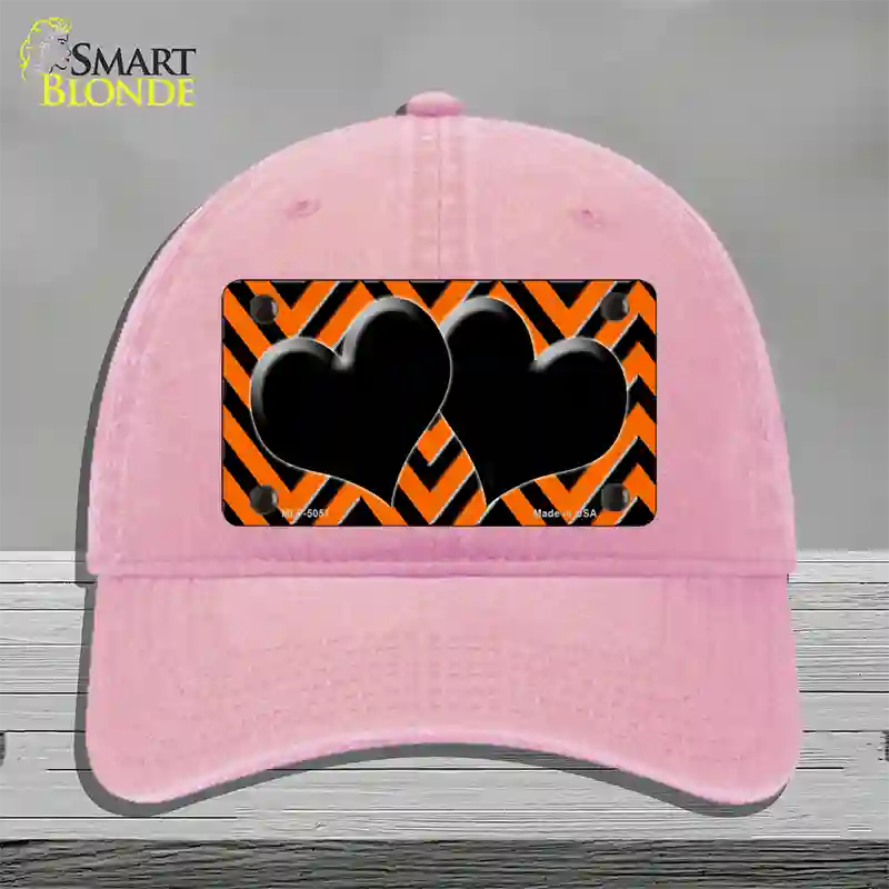 Orange Black Chevon Hearts Novelty License Plate Hat Unconstructed Cotton / Pink