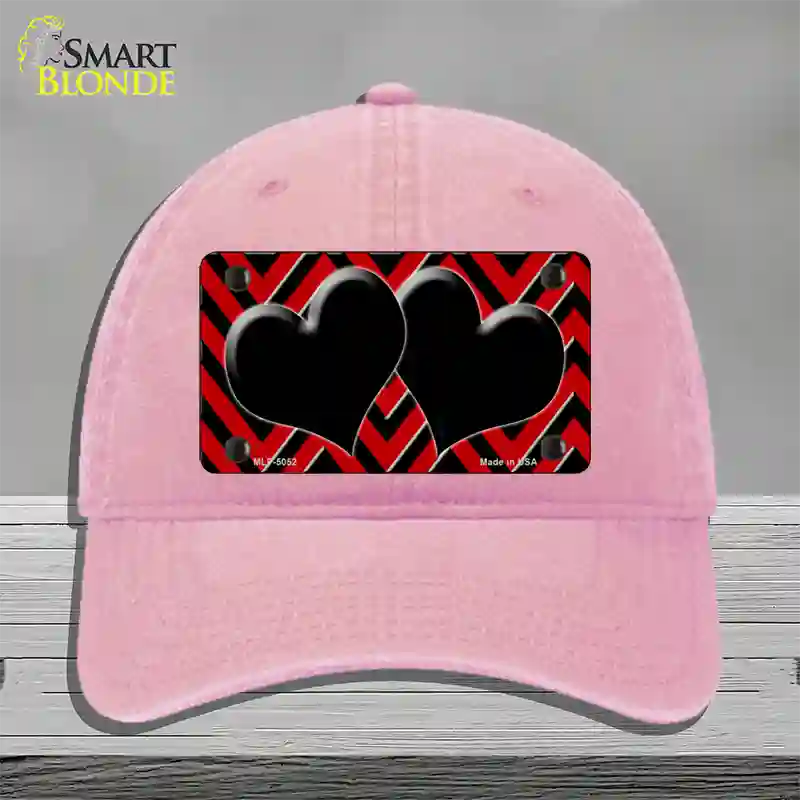 Red Black Chevon Hearts Novelty License Plate Hat Unconstructed Cotton / Pink