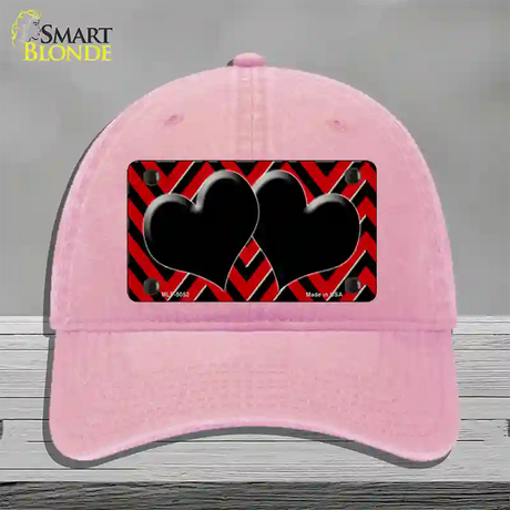 Red Black Chevon Hearts Novelty License Plate Hat Unconstructed Cotton / Pink