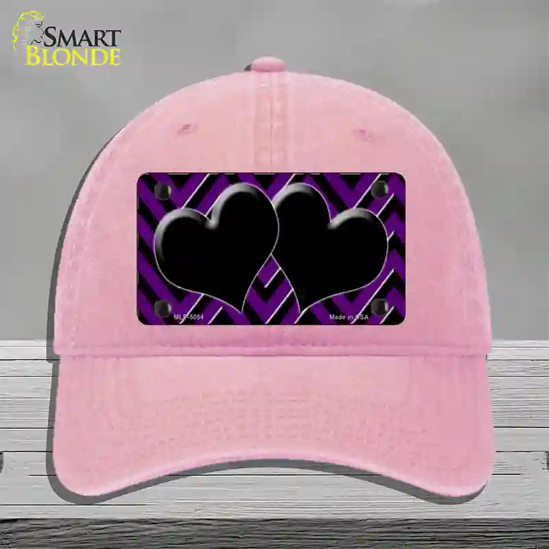 Purple Black Chevon Hearts Novelty License Plate Hat Unconstructed Cotton / Pink