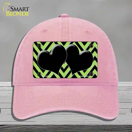 Lime Green Black Chevon Hearts Novelty License Plate Hat Unconstructed Cotton / Pink