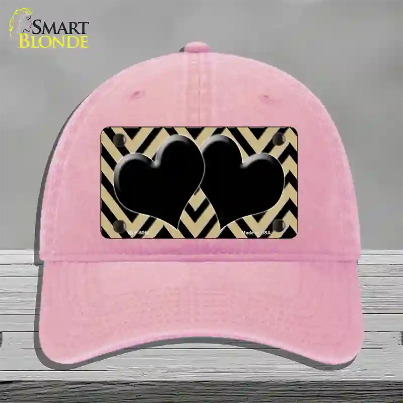 Gold Black Chevon Hearts Novelty License Plate Hat Unconstructed Cotton / Pink