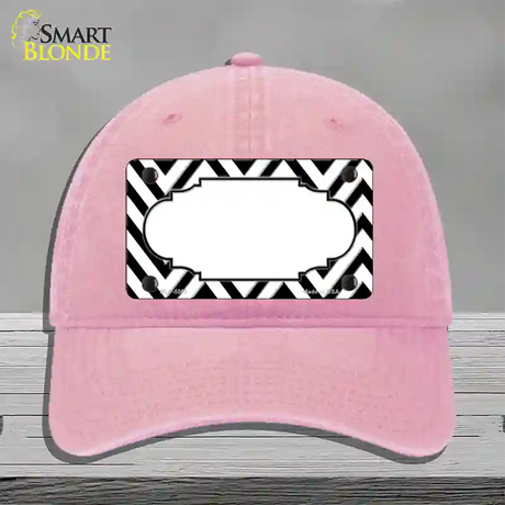 White Black Chevron Scallop Novelty License Plate Hat Unconstructed Cotton / Pink