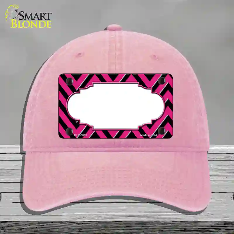 Pink Black Chevron Scallop Novelty License Plate Hat Unconstructed Cotton / Pink