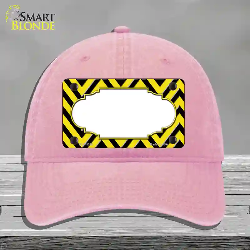 Yellow Black Chevron Scallop Novelty License Plate Hat Unconstructed Cotton / Pink