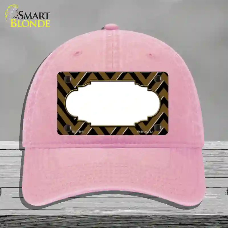 Brown Black Chevron Scallop Novelty License Plate Hat Unconstructed Cotton / Pink