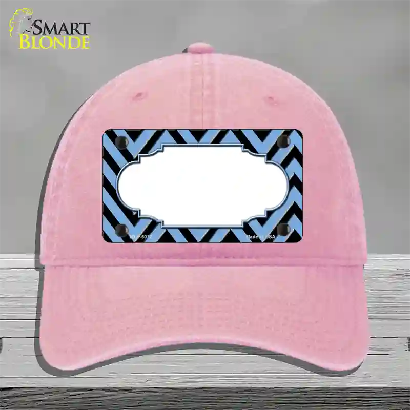 Light Blue Black Chevron Scallop Novelty License Plate Hat Unconstructed Cotton / Pink