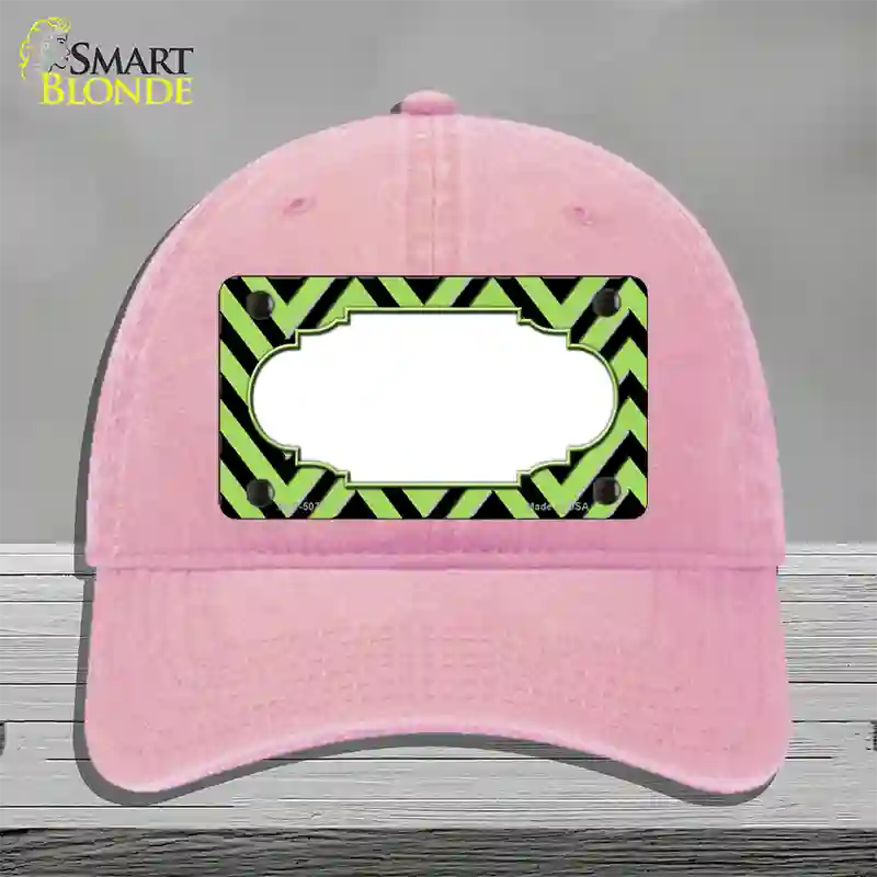 Lime Green Black Chevron Scallop Novelty License Plate Hat Unconstructed Cotton / Pink