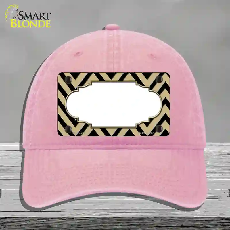 Gold Black Chevron Scallop Novelty License Plate Hat Unconstructed Cotton / Pink