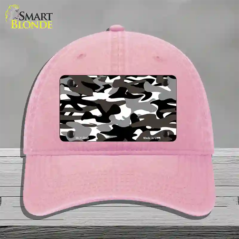 Black And White Camouflage Novelty License Plate Hat Unconstructed Cotton / Pink