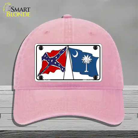 Confederate South Carolina State Flag Novelty License Plate Hat Unconstructed Cotton / Pink