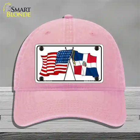 United States Dominican Republic Crossed Flags Novelty License Plate Hat Sign Unconstructed Cotton / Pink