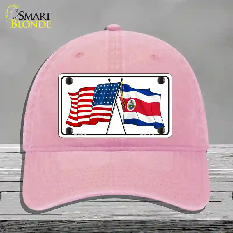 United States Costa Rica Crossed Flags Novelty License Plate Hat Sign Unconstructed Cotton / Pink