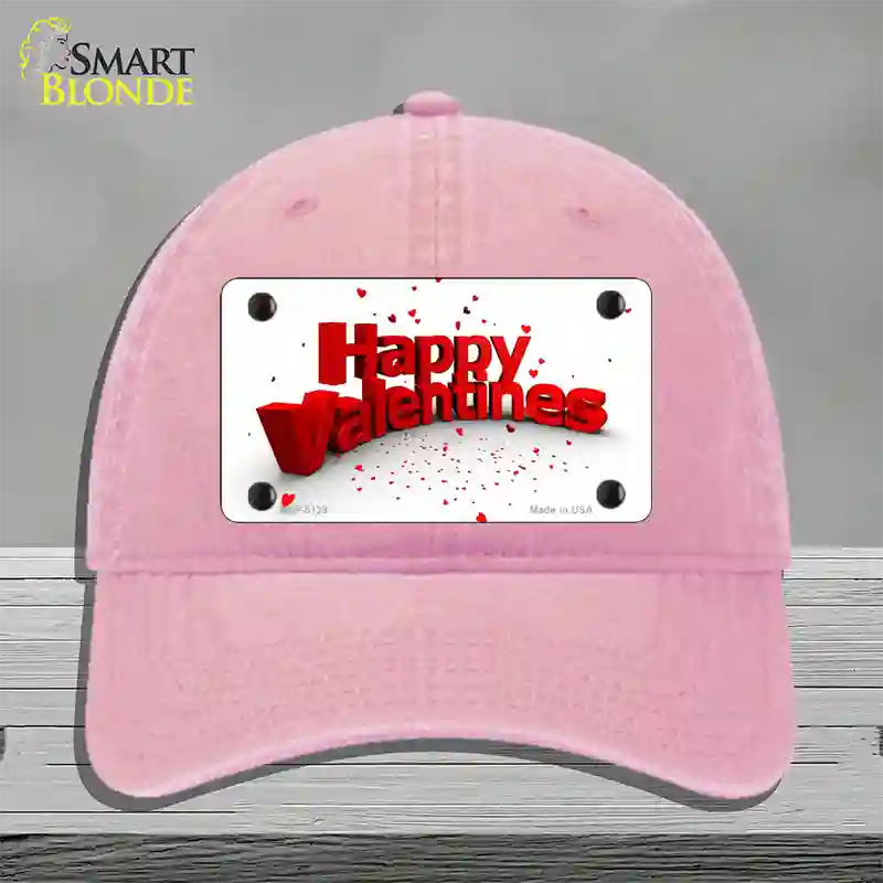 Happy Valentines Novelty License Plate Hat Unconstructed Cotton / Pink