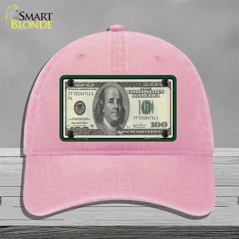 $100 Bill Novelty License Plate Hat Unconstructed Cotton / Pink